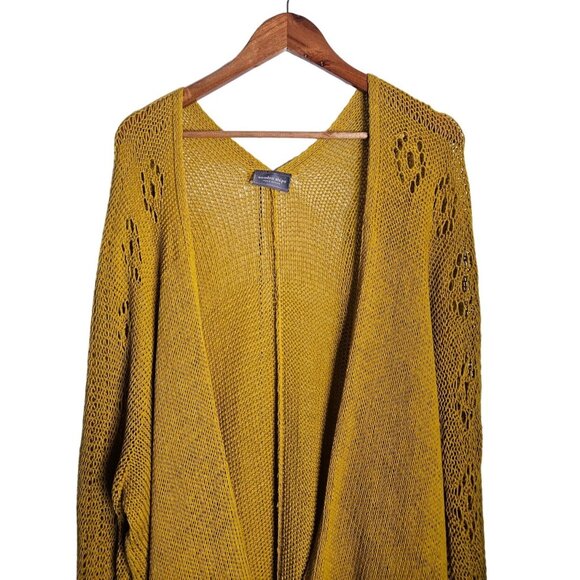 Wooden Ships Paola Buendia Mustard Yellow Open Knit Light Cardigan Sweater M/L - Picture 8 of 12